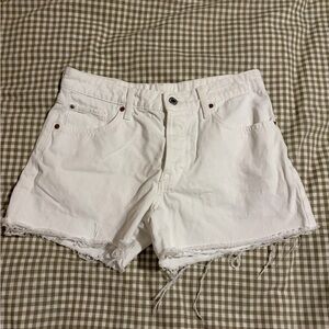 H&M White Raw-Hem Denim Shorts